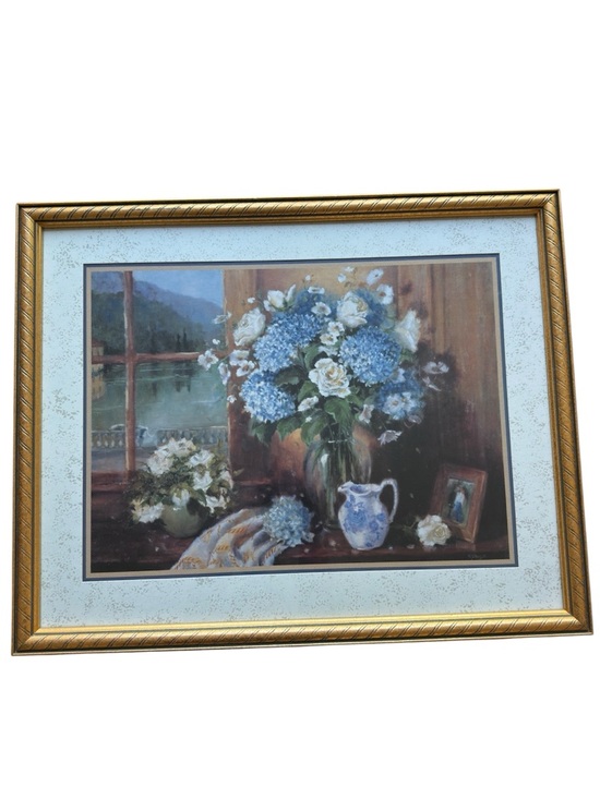 Home Interiors Other - Vintage Hydrangea Framed Wall Art Gold Frame Coastal Grandmillennial